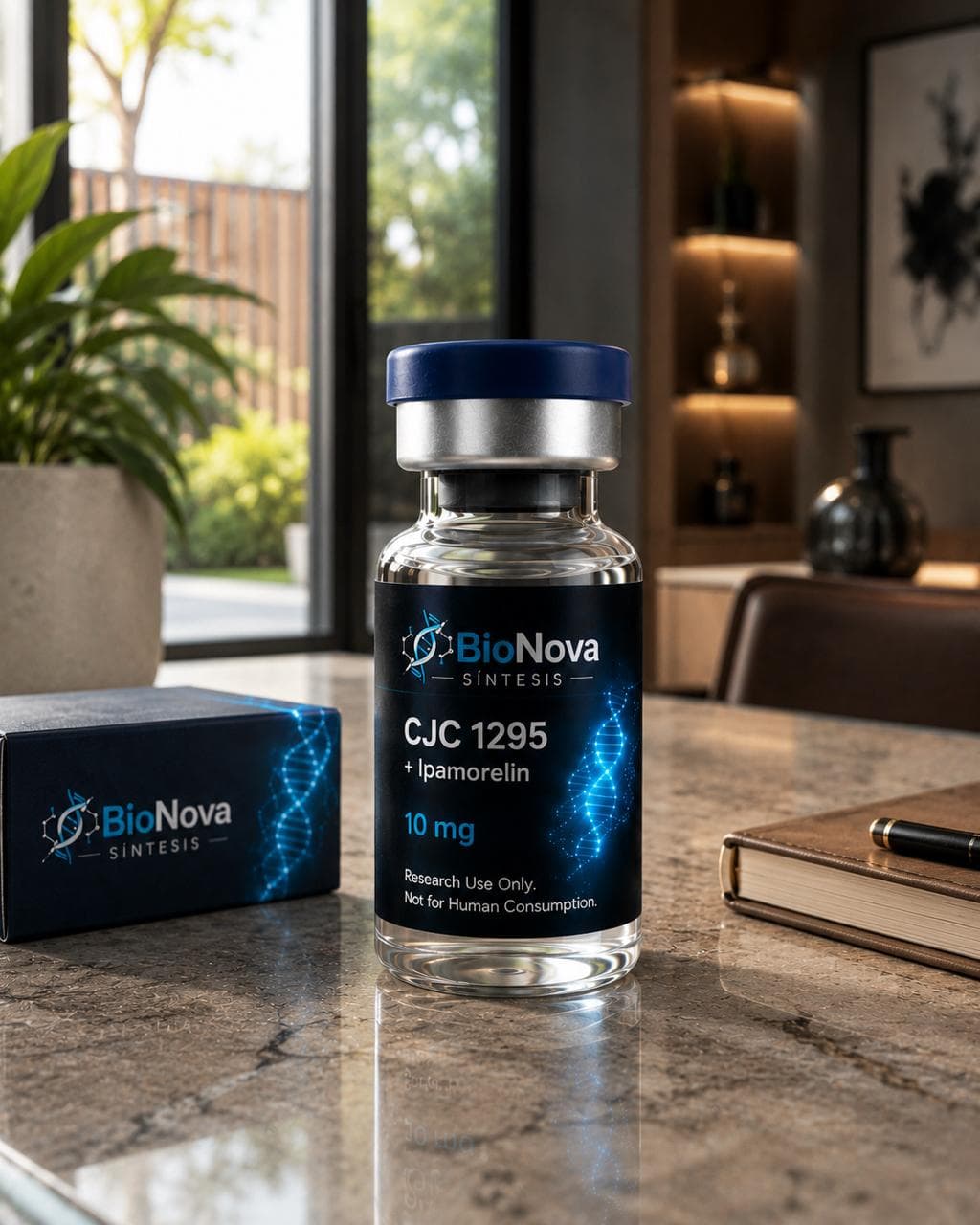 Vial BioNova CJC 1295 mas Ipamorelin 10 mg para uso exclusivo de investigacion